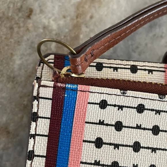 Fossil Women's Wallet Caroline Clutch ECRU Multi Stripe Zip - Picture 11 of 16